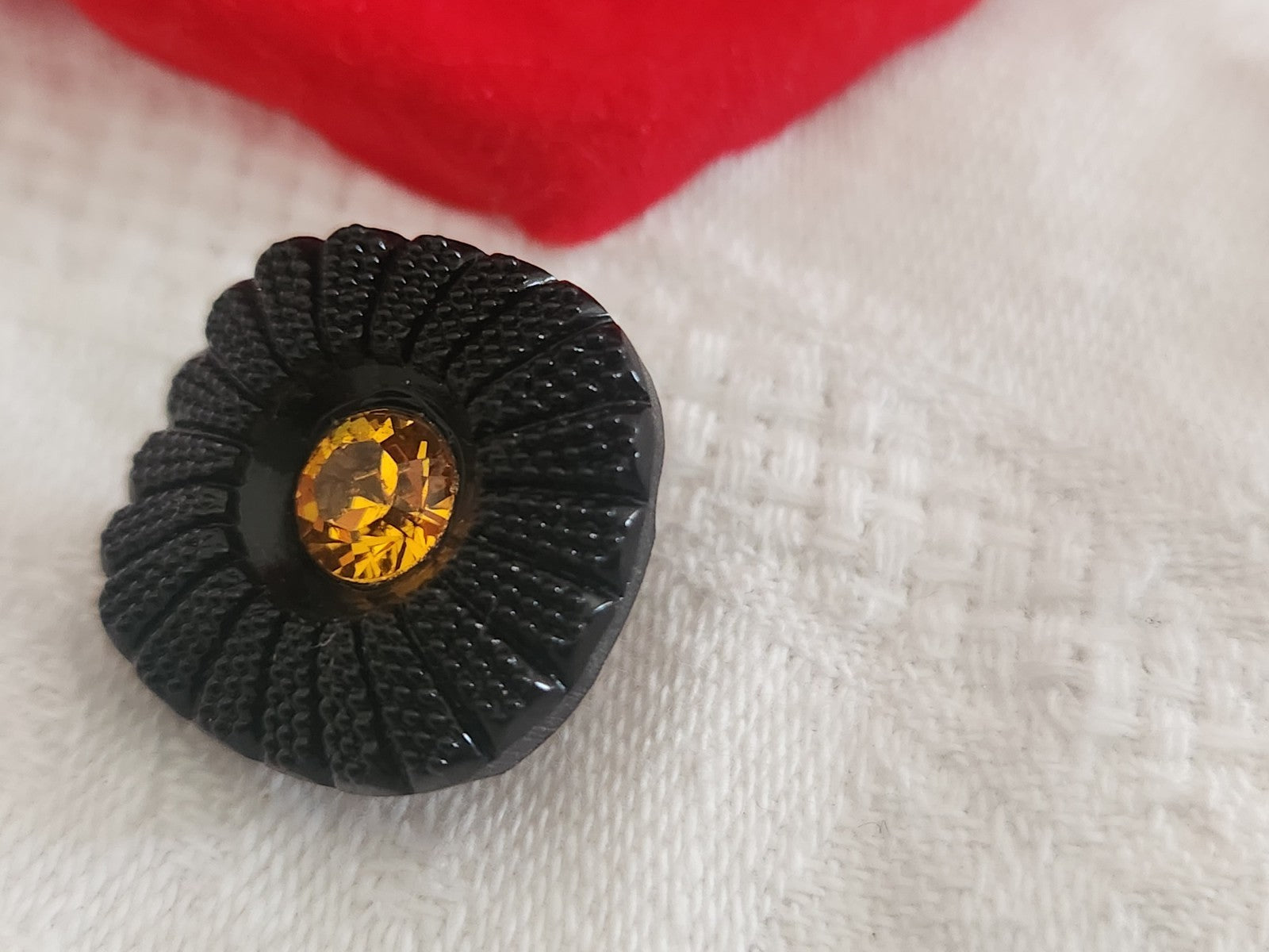 Bouton vintage en verre noir avec strass  orange marguerite 2 cm 20 mm G19H