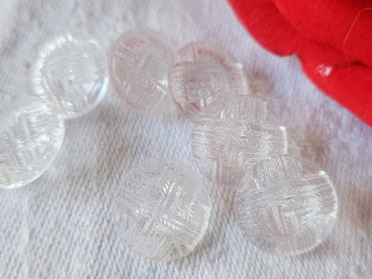 Lot 7 boutons anciens en verre transparent travaillé pied 1,3 cm ref 2873