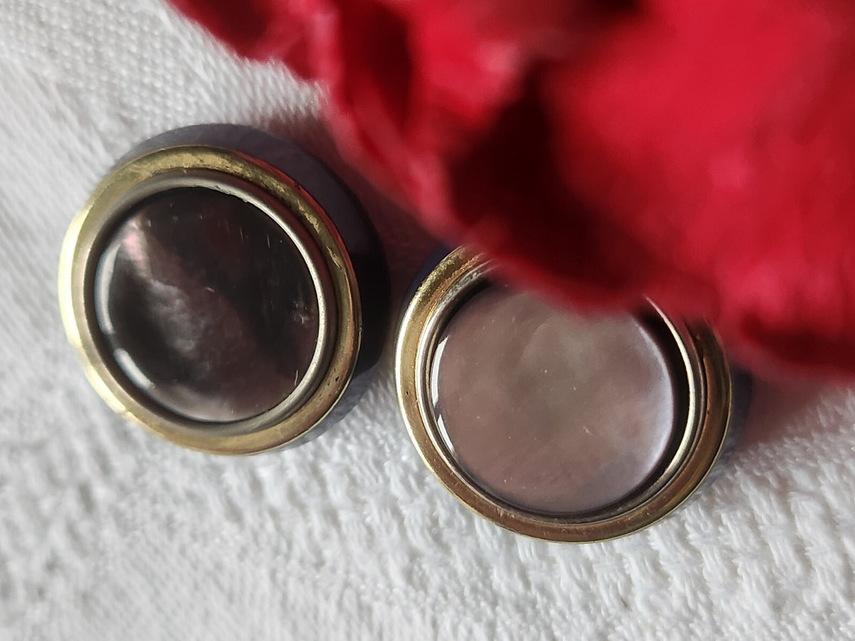 Duo boutons vintage bleu avec cabochon en nacre pied 2,2 cm D10B