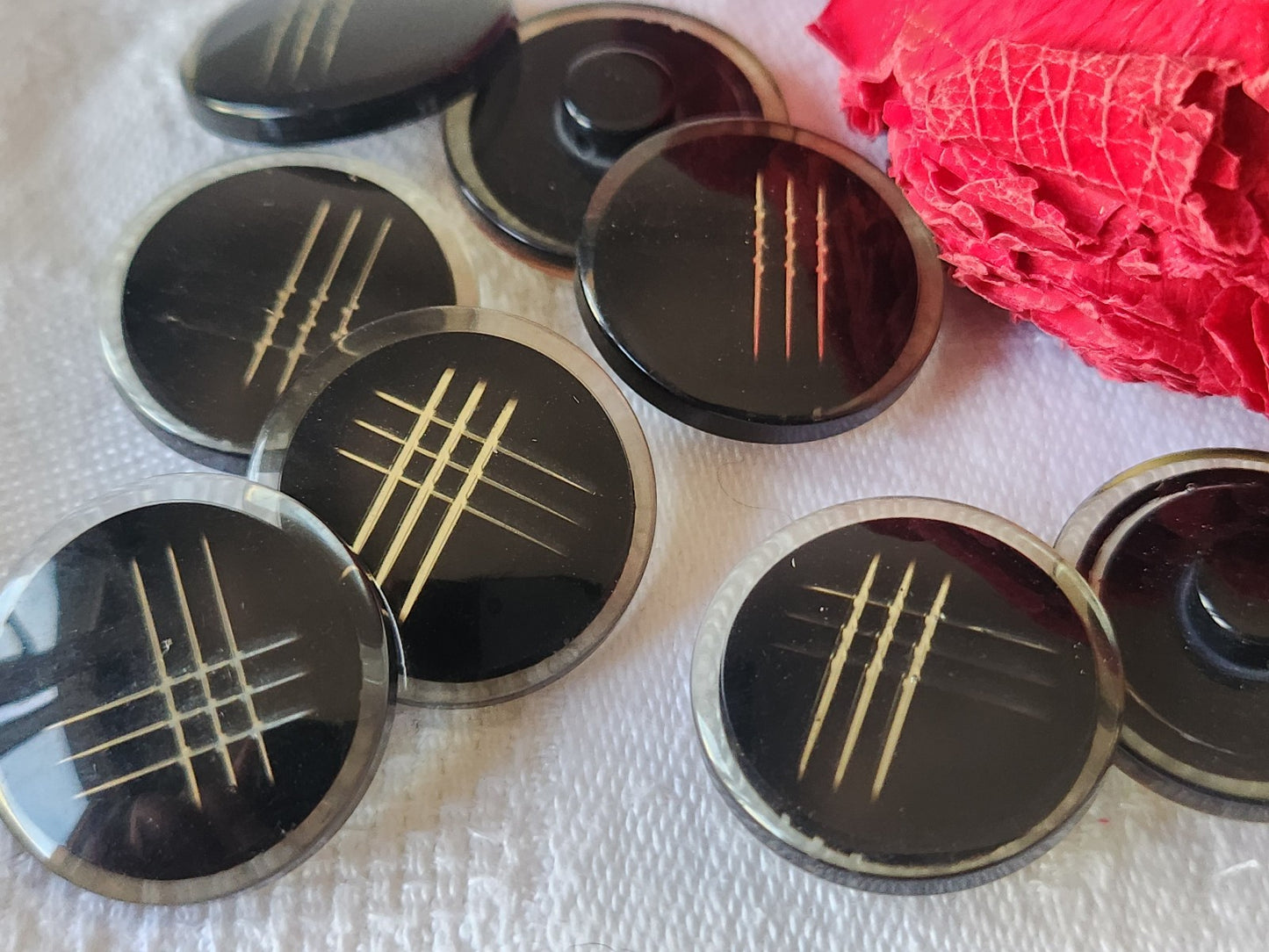 Lot 8 boutons vintage noir inclusion argenté élégant pied 2,1 cm  ref 2439