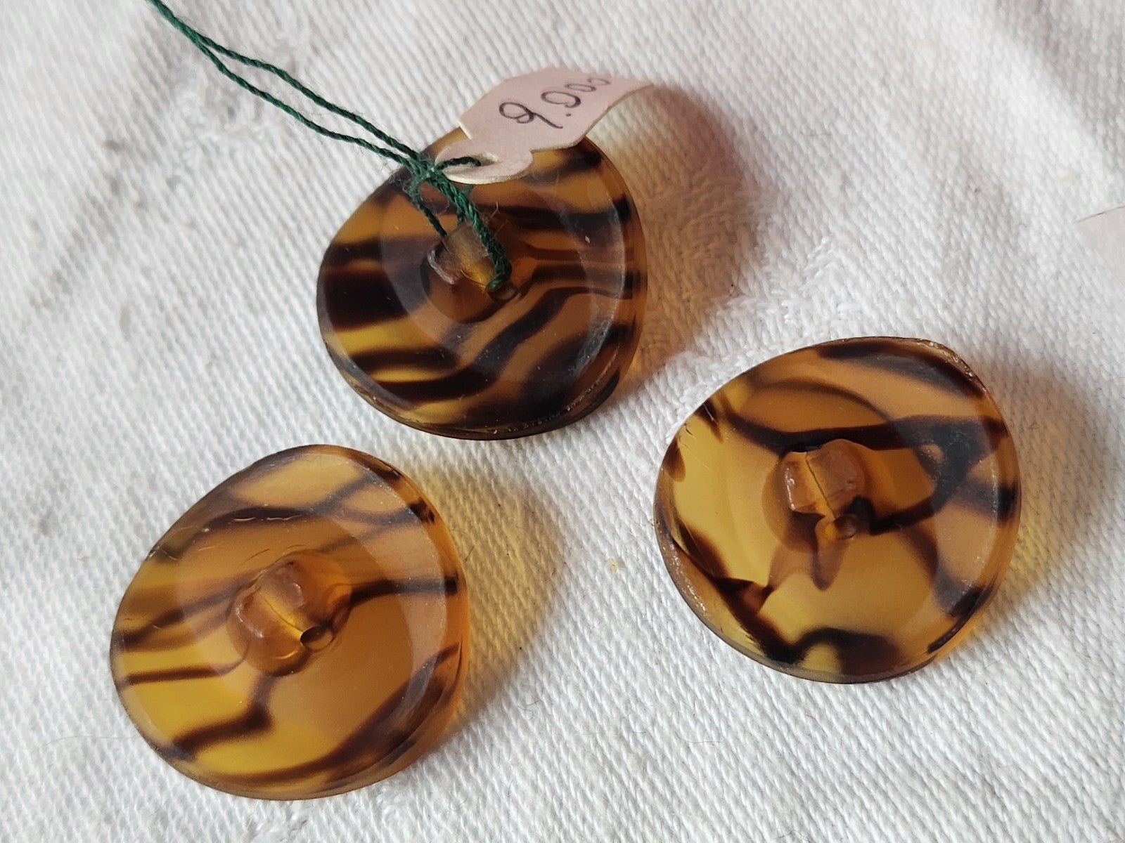 Trio gros boutons ancien en verre dépoli ecaille marron tigré 2,3 cm D16Q