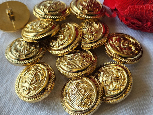 Lot 11 boutons vintage doré acrylique pied ancre marine 2 cm ref 3339