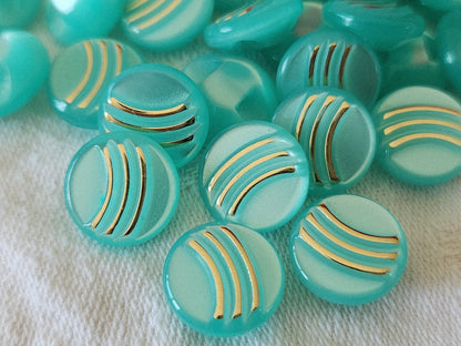 Lot 18 petits boutons vintage bleu lumineux doré pied 1,3 cm ref 3854