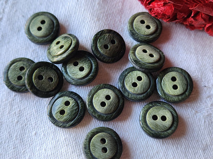 Lot 14 boutons vintage  camaieu vert 1,5 cm ref 5667