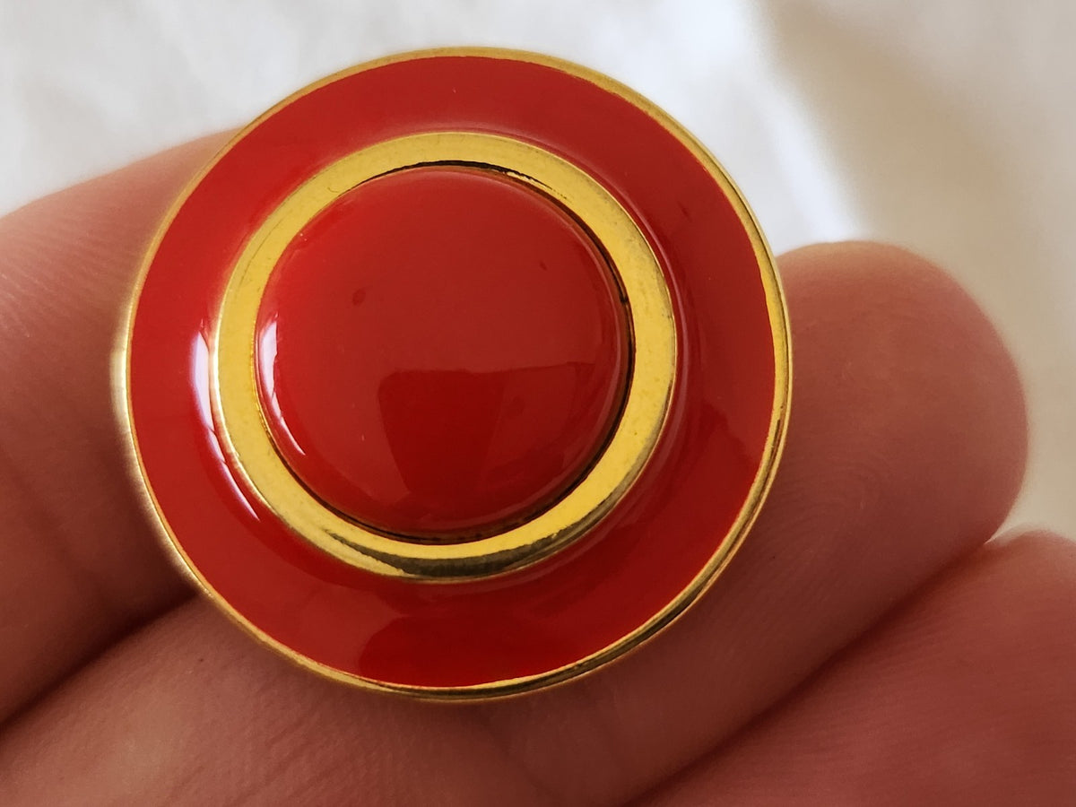 Trio gros boutons vintage en metal émaillé rouge doré  2,7 cm lourd ref 6607