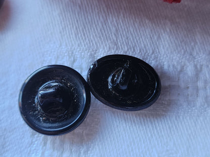 Duo boutons anciens en verre oré noir  pied 1,7/ 1,8  cm D12A