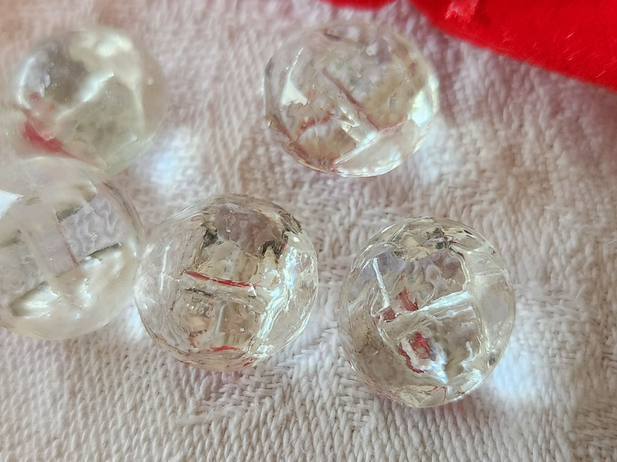 Lot 5 boutons anciens en verre effet strass  transparent 1,3 cm ref 4015