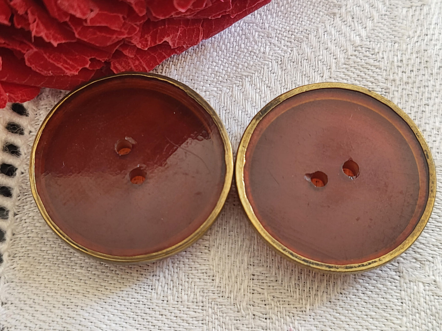 Collection duo épais boutons anciens cœur orangé ambré   2,7  cm G11C