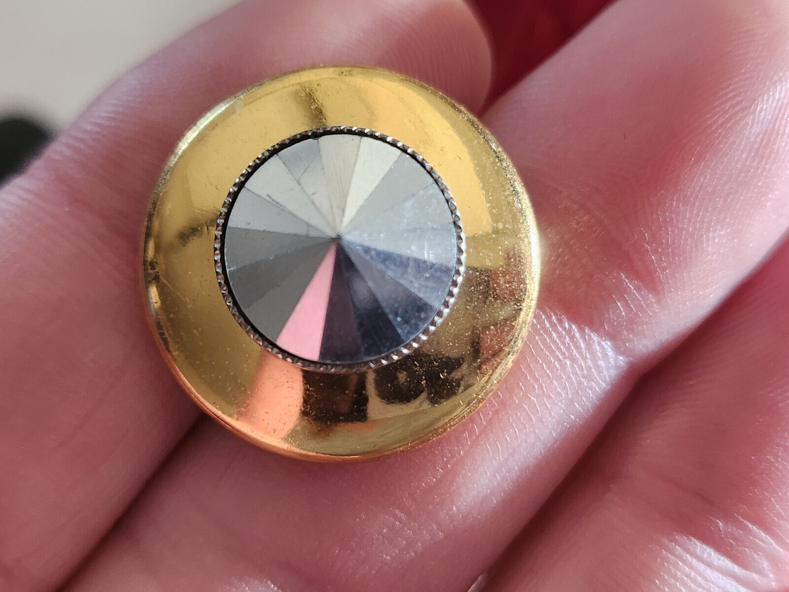Bouton vintage en métal doré avec strass argenté pied 2,2 cm G2F