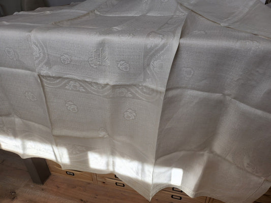 Ancienne nappe double monogramme H JK? sans doute jamais utilisé B6