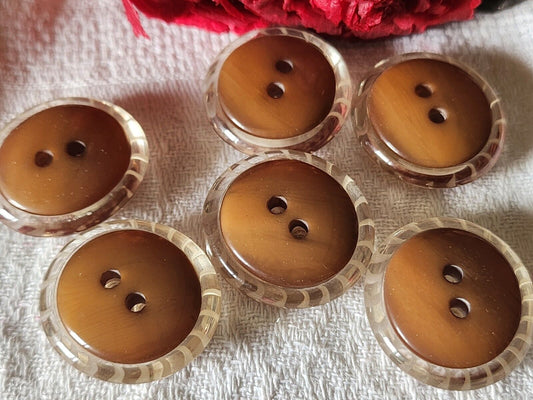 Lot 6 gros boutons vintage marron bord transparent ovale 2,7 sur 2,5 cm ref 3193