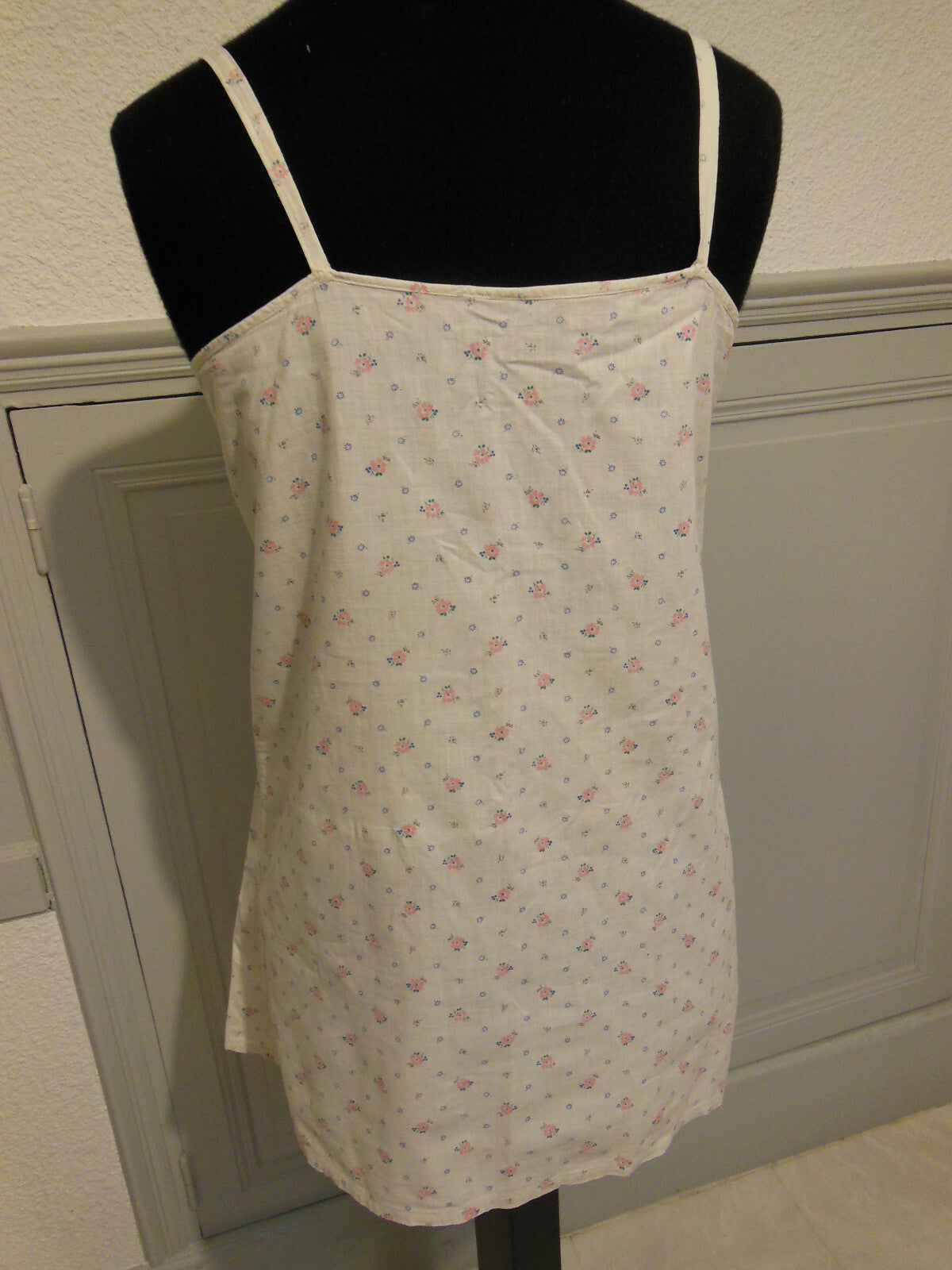 Chemise de nuit ancienne coton imprimé courte étroite B7