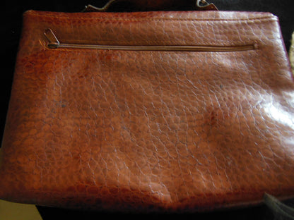Superbe sac à main ancien marron effet reptile  très bel état grand besace