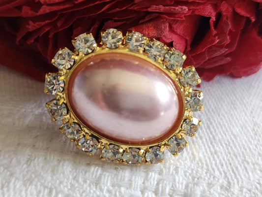 Bouton vintage en métal strass ovale cabochon rose bijoux  2,5 sur 2 cm D14M
