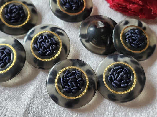 lot 6 gros boutons vintage coeur passementerie bleu noir à  pied 2,7 cm ref 2698