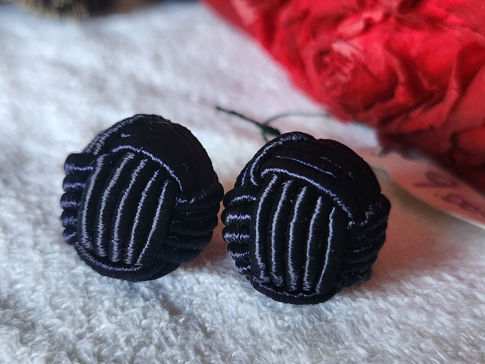 Duo boutons anciens  en passementerie boule bleu   1,5 cm D3F