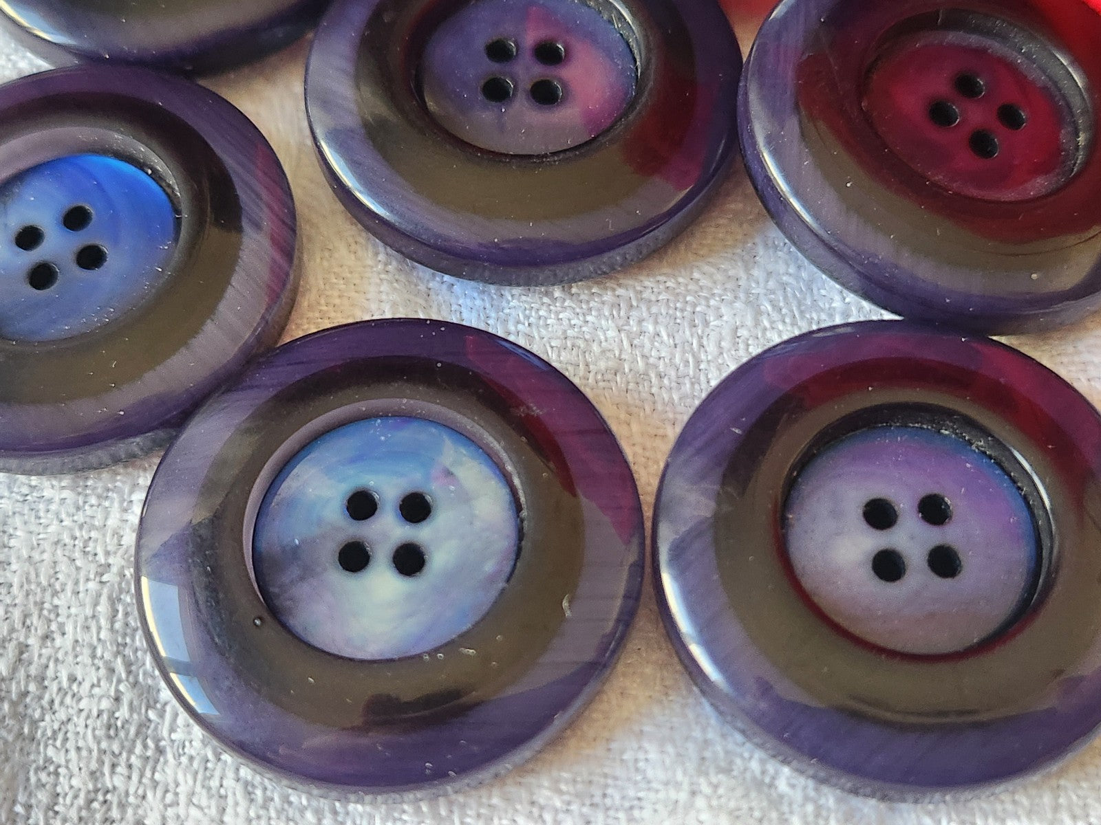 Lot 7 gros boutons vintage bleu coeur en nacre 3 cm ref 6124