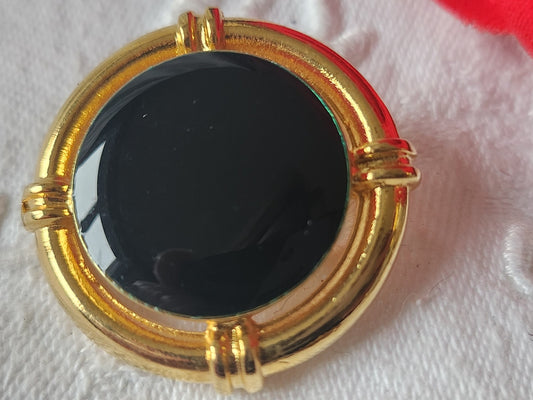 Gros bouton vintage en métal doré et noir bleuté ajouré pied 2,9 cm ref 1290
