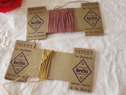 Collection mercerie ancienne lot  2 carte fil nordflex tricot jaune/rose  T2-1