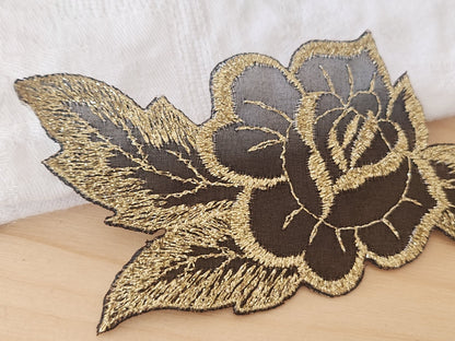 broderie fleur noir rose doré longue 15 cm T1-15