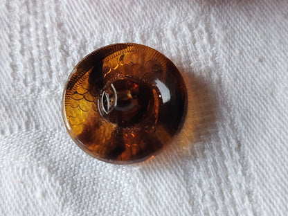 Bouton ancien en verre marron effet ecaille pied 2,2 cm D11D