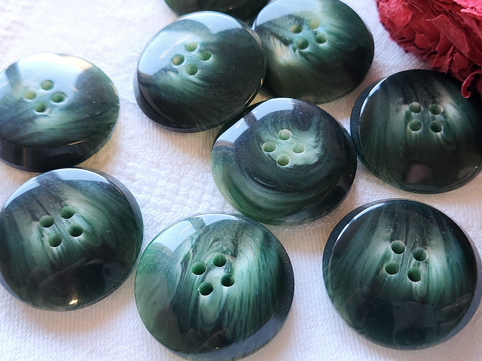 Lot 5 gros boutons vintage scintillant vert  trous 2,8 cm ref 5144