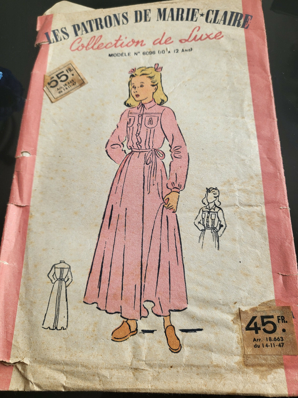 Patron ancien chemise de nuit forme chemisier  jeune fille 10/12 ans