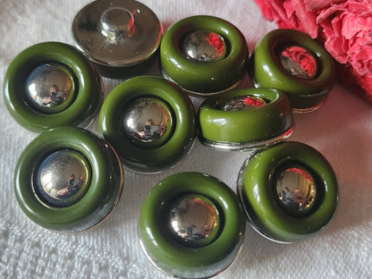 Lot 10 boutons vintage vert argenté pied 1,8 cm ref 2885