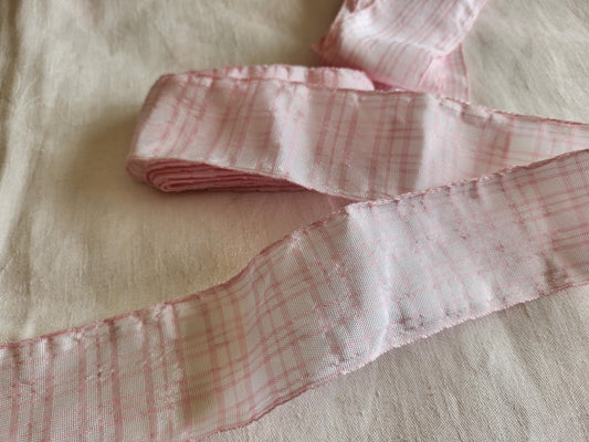 Ancien large ruban rose blanc  large 2 mètres 20 sur 5 cm T8