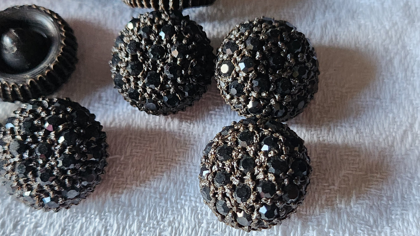 Lot  6 boutons vintage parurier resine strass  marron bombé  1,8 cm ref 3454