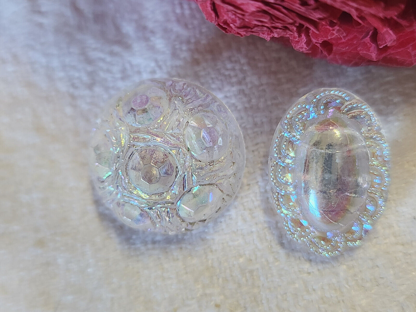 duo boutons anciens en verre mordoré 1,8 et 1,3 sur 1,8 cm G8H