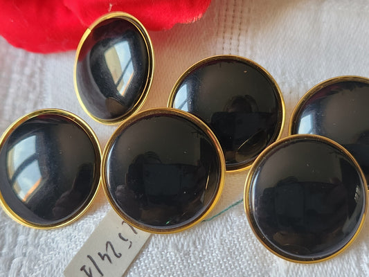 Lot 6 boutons vintage en métal doré noir pied etiquette 2,2 cm pied ref 754