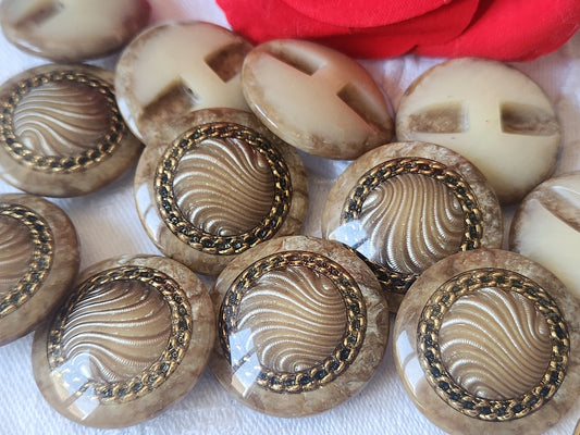 Lot 6 gros boutons vintage marron inclusion  pied 2,7 cm manteaux  ref 3922 **