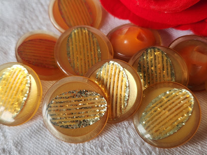 Lot 6 boutons vintage orange paillette à pied 2,2 cm superbe ref 3571