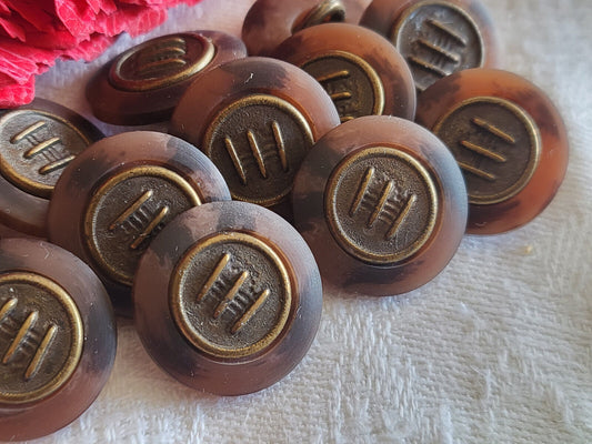 Lot 10 boutons vintage marron pied cœur métal 1,7 cm ref 6124