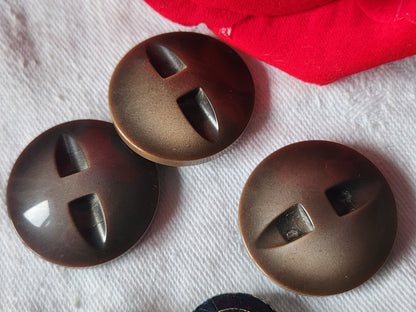 Trio gros boutons vintage marron inclusion doré 2,7 cm ref 5151