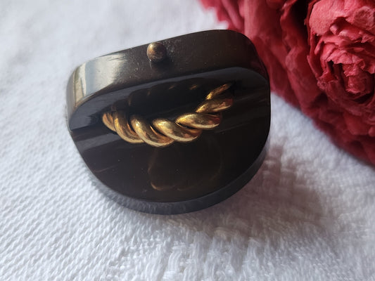 Gros bouton ancien marron torsade métal collection 2,6 cm G12I