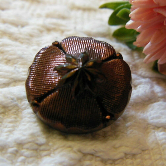 Bouton ancien en verre marron effet métallisé 1,7 cm vintage D6B