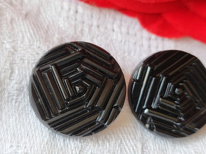 Duo boutons anciens en verre noir mat et lumineux 2,2 cm D19I