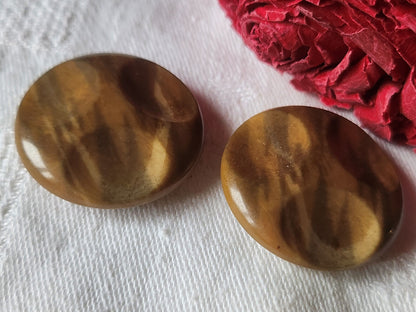 Duo gros  boutons anciens en corozo à pied marron 3,1 cm D19K