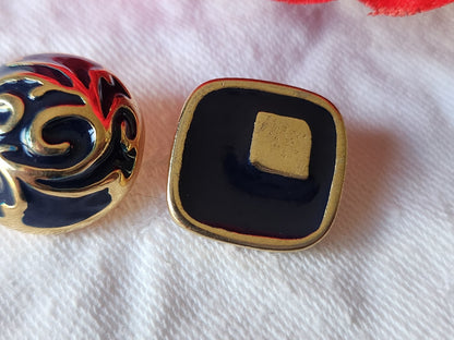 Duo boutons vintage en métal doré bleu à pied 1,7 et 1,8 cm G2A