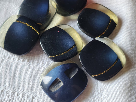 Lot 6 gros  boutons vintage bleu doré inclusion pied 2,6 cm ref 2031
