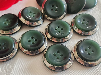 Lot 6 gros boutons vintage vert métal trou  lourd 3 cm ou 30 mm ref 6378 **