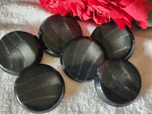Lot 6 gros boutons vintage noir  à vague paillette à pied 2,7 cm ref 3349