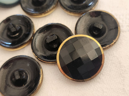 Lot 6 boutons anciens en verre noir facette doré 2,2 cm ref 1850