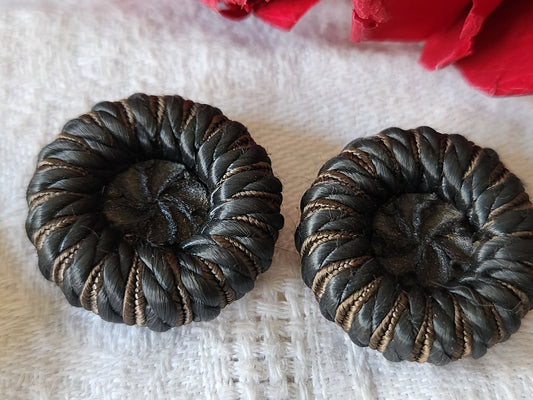 Duo boutons vintage en  passementerie gris marron résine 2,4  cm G15E