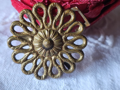 Partie de boucle ceinture ancienne grosse fleur creation 3,8 cm D19B