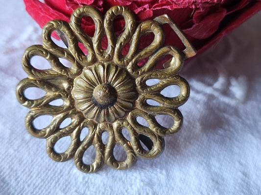 Partie de boucle ceinture ancienne grosse fleur creation 3,8 cm D19B