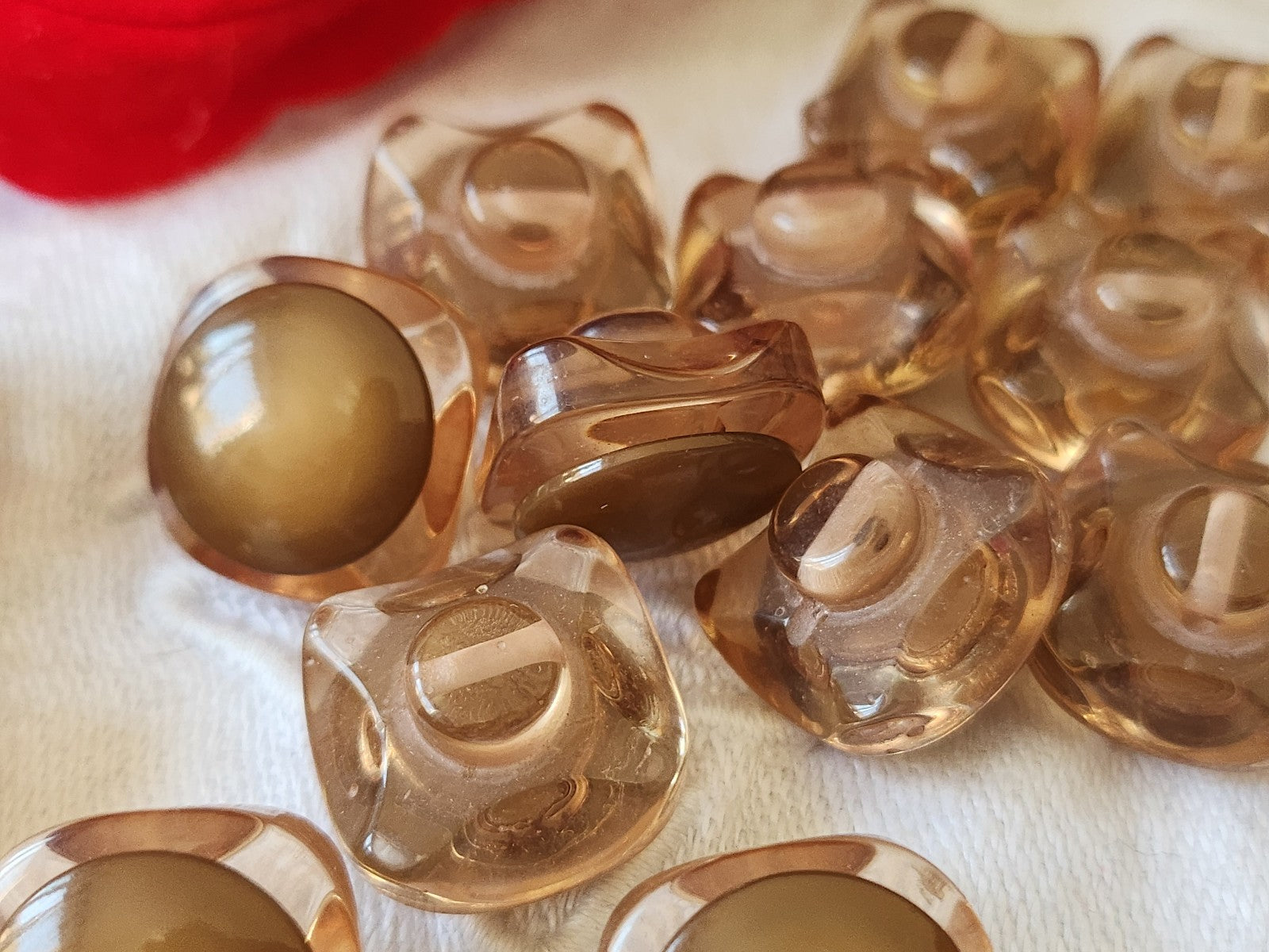 Lot 8 boutons vintage marron bord transparent superbe 1,5 cm ref 6084