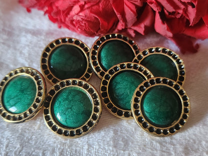 Lot 7 boutons vintage en metal vert doré 1,8 cm pied  ref 5135